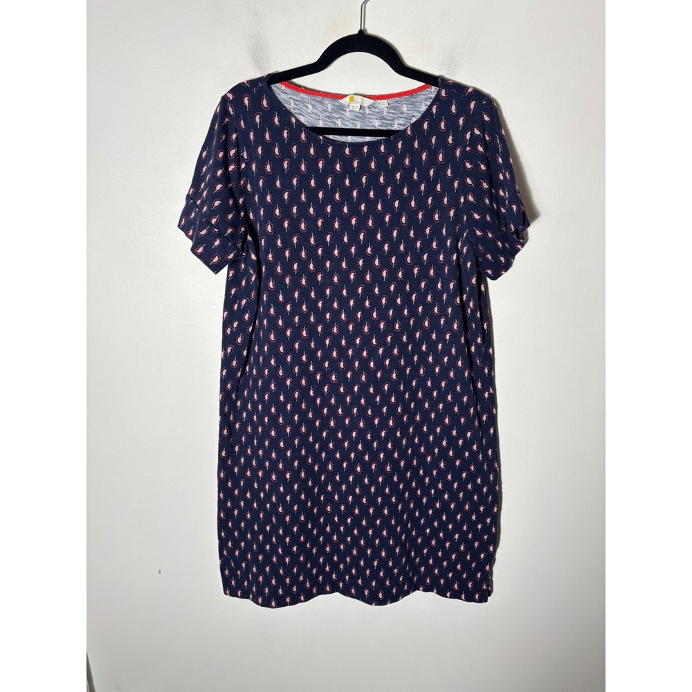 Boden Darcy Jersey Dress 16 18L Cotton Paisley T Shirt Dress Navy Boho
